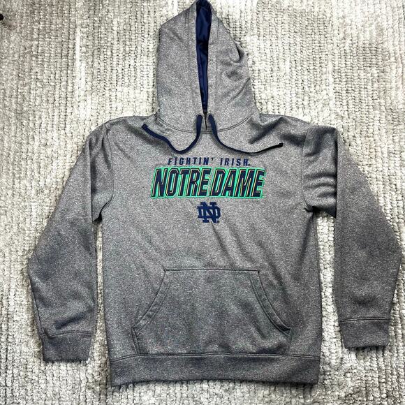 Notre Dame Fighting Irish Hoodie Sweatshirt Mens Medium Grey Drawstring Champion - Picture 1 of 9